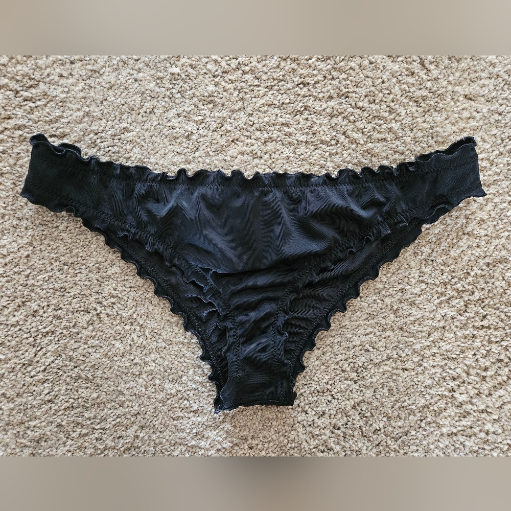 EUC Shade & Shore Black Ruffle-Trim Bikini Bottoms